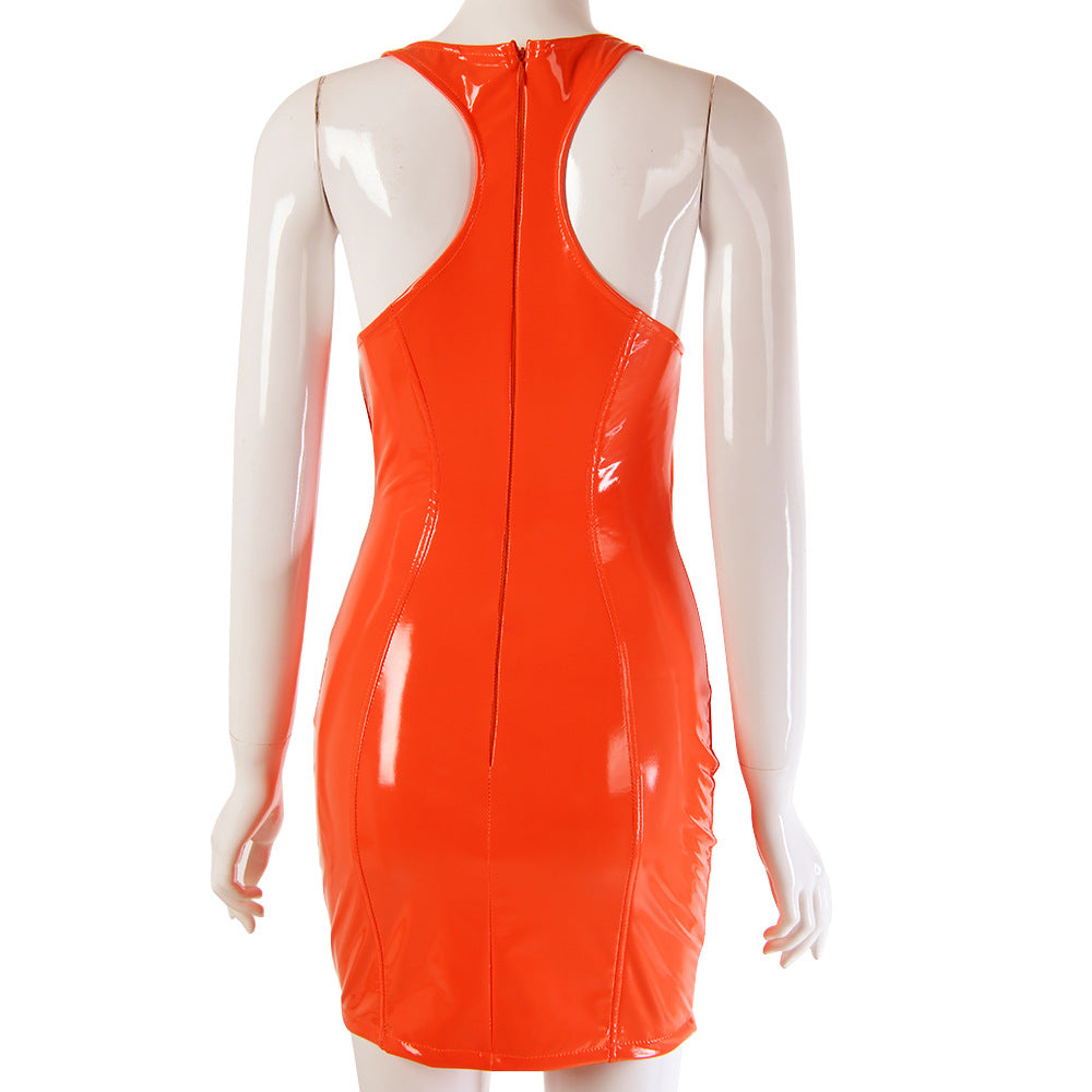 2025 Express New supply, crew neck PU sexy slim dress, spring and summer women's clothing
