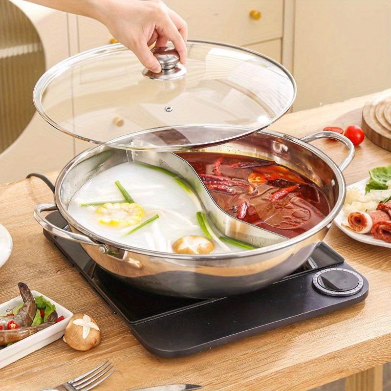 BAICHANG Stainless Steel Chinese Hot Pot - Dual-Flavor, Double Handle Design for Easy Cooking, Compatible with Gas & Induction Stoves, Perfect for Home Kitchens