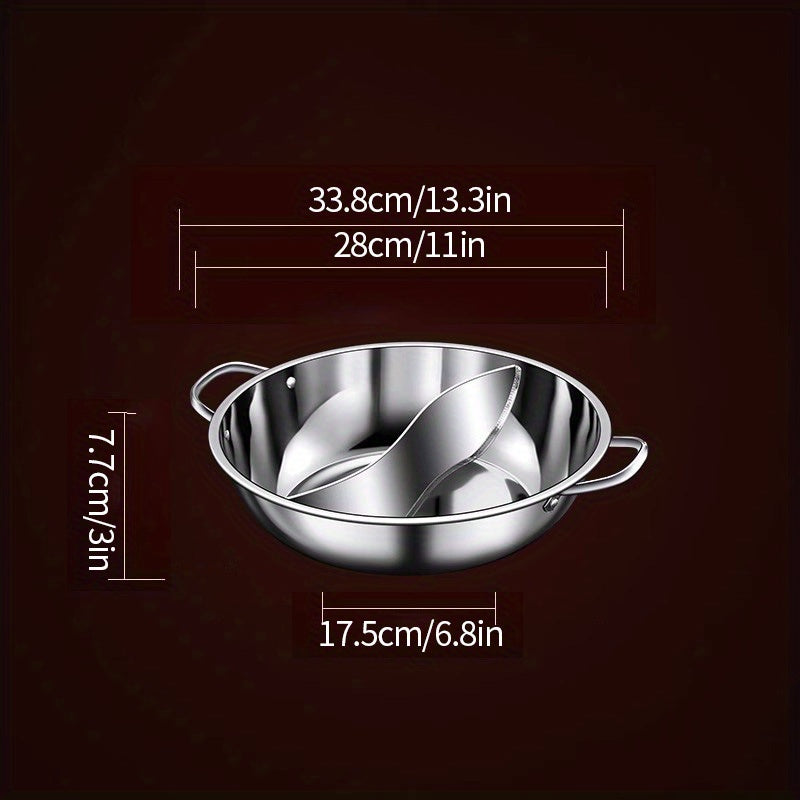 BAICHANG Stainless Steel Chinese Hot Pot - Dual-Flavor, Double Handle Design for Easy Cooking, Compatible with Gas & Induction Stoves, Perfect for Home Kitchens