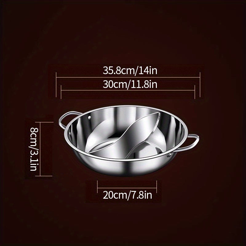 BAICHANG Stainless Steel Chinese Hot Pot - Dual-Flavor, Double Handle Design for Easy Cooking, Compatible with Gas & Induction Stoves, Perfect for Home Kitchens