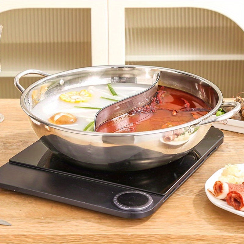 BAICHANG Stainless Steel Chinese Hot Pot - Dual-Flavor, Double Handle Design for Easy Cooking, Compatible with Gas & Induction Stoves, Perfect for Home Kitchens