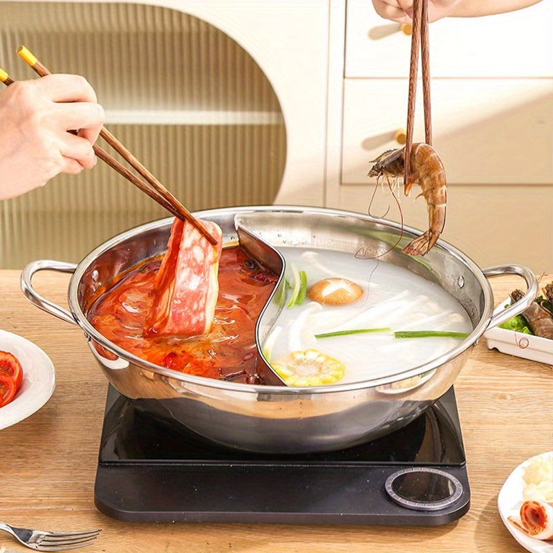 BAICHANG Stainless Steel Chinese Hot Pot - Dual-Flavor, Double Handle Design for Easy Cooking, Compatible with Gas & Induction Stoves, Perfect for Home Kitchens