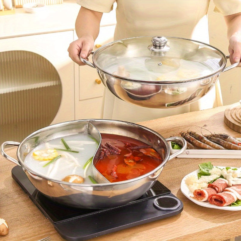 BAICHANG Stainless Steel Chinese Hot Pot - Dual-Flavor, Double Handle Design for Easy Cooking, Compatible with Gas & Induction Stoves, Perfect for Home Kitchens