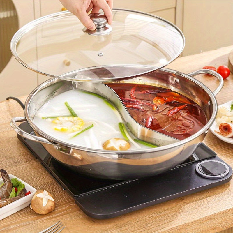 BAICHANG Stainless Steel Chinese Hot Pot - Dual-Flavor, Double Handle Design for Easy Cooking, Compatible with Gas & Induction Stoves, Perfect for Home Kitchens