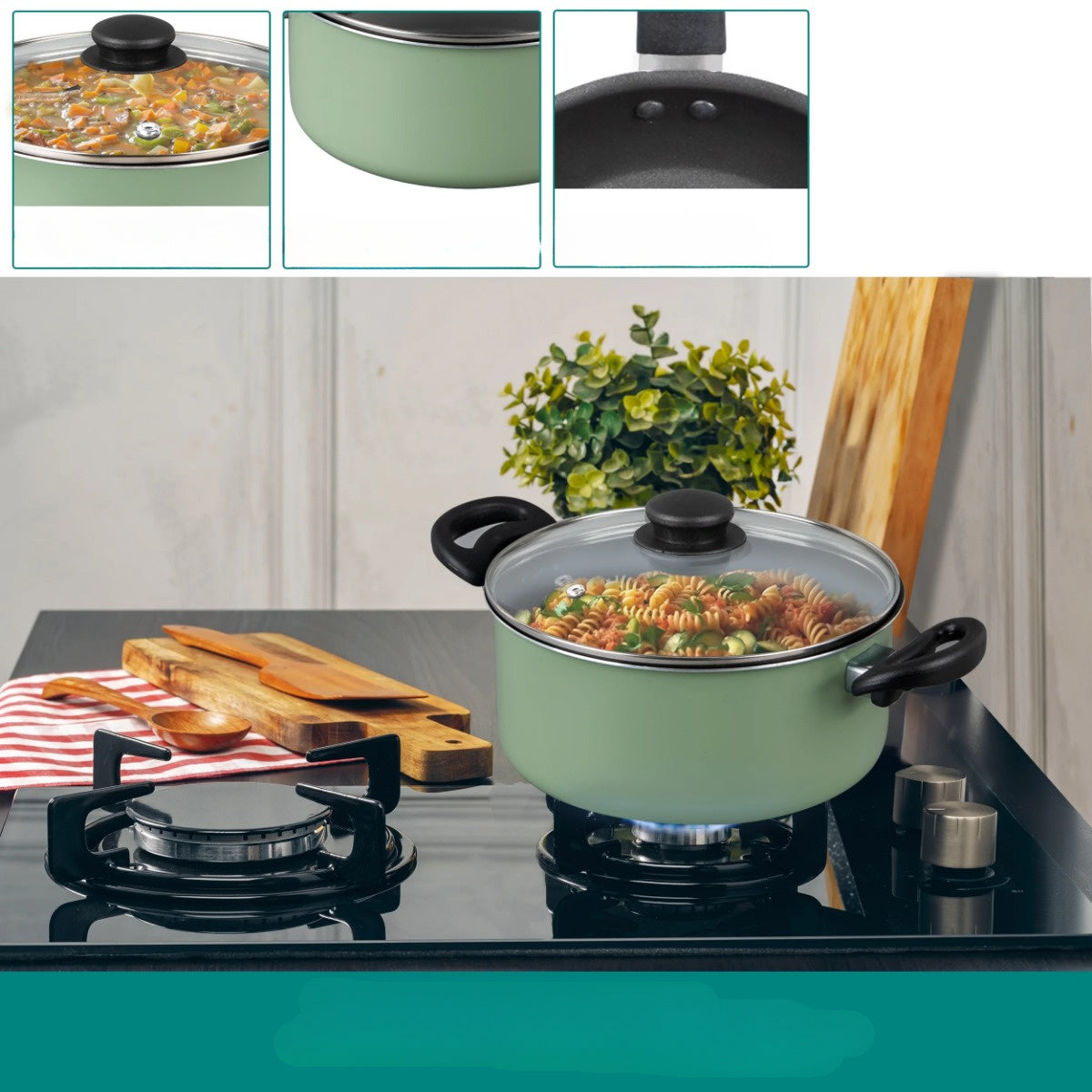7-piece non-stick pan set: black aluminum, kitchen cooking, a combination of fashion and practicality