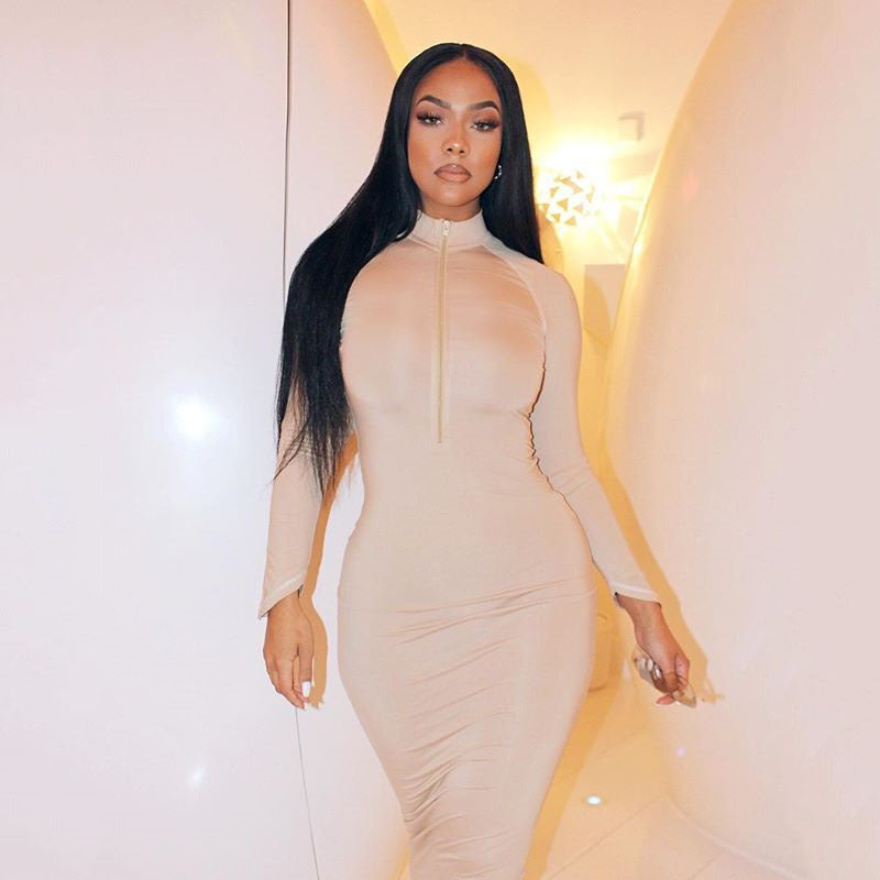 2025 INS fashion explosion Popular trade women's dress autumn new female sexy tight zipper long sleeve step dress