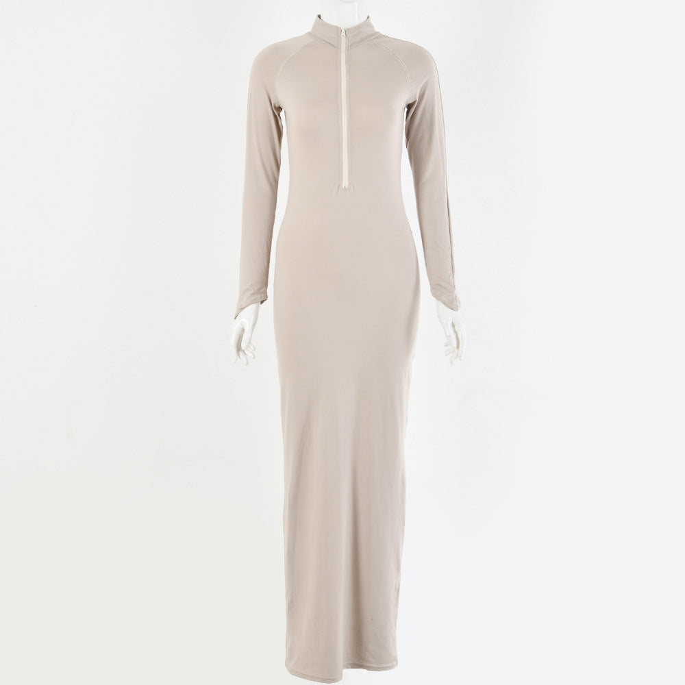 2025 INS fashion explosion Popular trade women's dress autumn new female sexy tight zipper long sleeve step dress