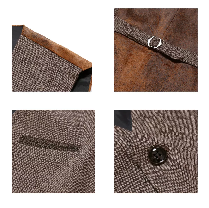 maoxiangshop Suit vest mens Business Casual vest men Slim Retro Waistcoat for Men Wedding European Style Brand Men's brown vest