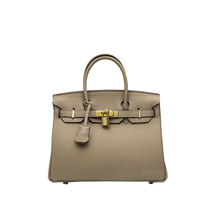 2025 H home platinum bag lychee pattern leather bag women's new first-layer cowhide fashion portable New Year's wedding bag