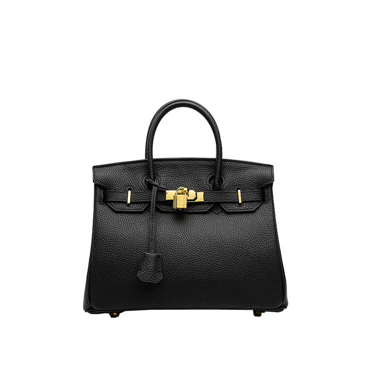 2025 H home platinum bag lychee pattern leather bag women's new first-layer cowhide fashion portable New Year's wedding bag