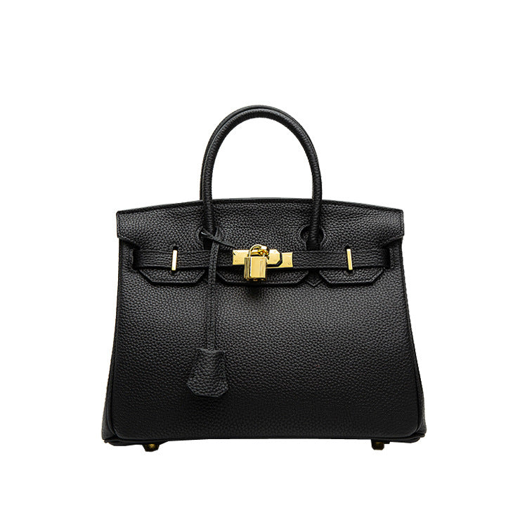 2025 H home platinum bag lychee pattern leather bag women's new first-layer cowhide fashion portable New Year's wedding bag