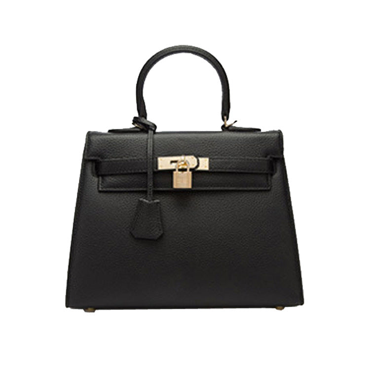 2025 new platinum bag lychee pattern first layer cowhide trendy Kelly single shoulder oblique span portable bag women
