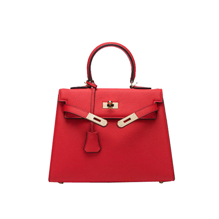 2025 new platinum bag lychee pattern first layer cowhide trendy Kelly single shoulder oblique span portable bag women