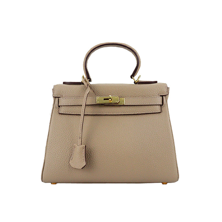2025 new platinum bag lychee pattern first layer cowhide trendy Kelly single shoulder oblique span portable bag women
