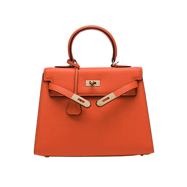 2025 new platinum bag lychee pattern first layer cowhide trendy Kelly single shoulder oblique span portable bag women