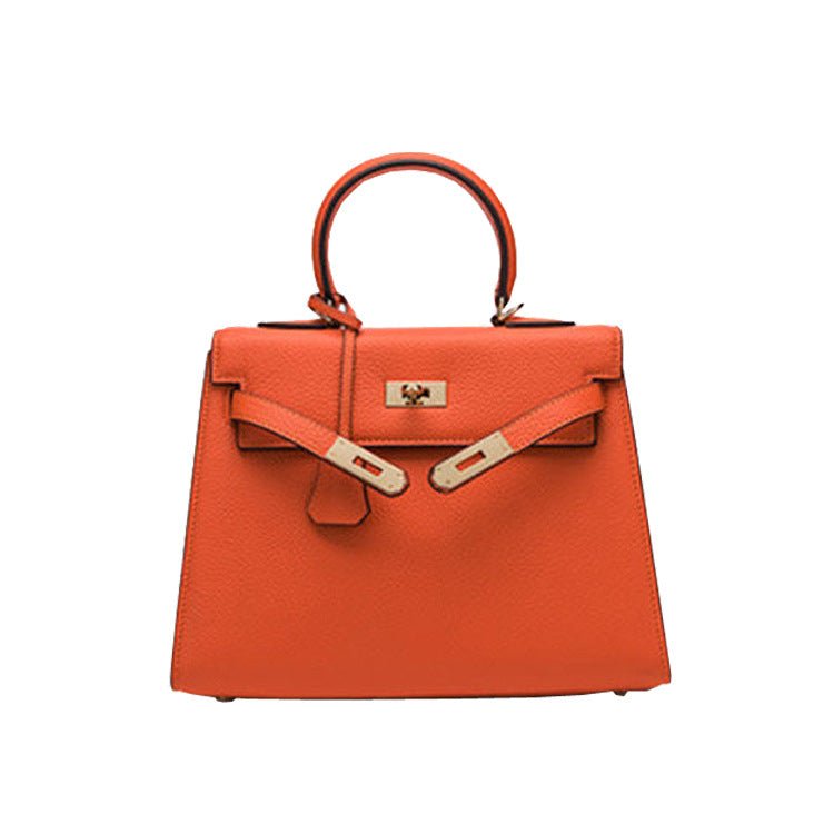 2025 new platinum bag lychee pattern first layer cowhide trendy Kelly single shoulder oblique span portable bag women