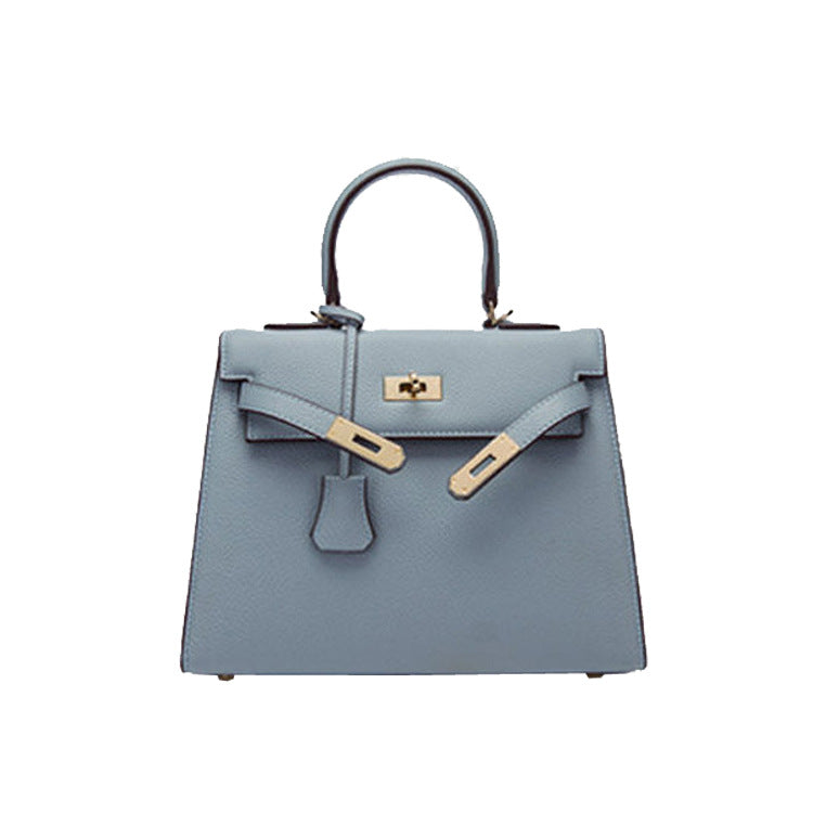 2025 new platinum bag lychee pattern first layer cowhide trendy Kelly single shoulder oblique span portable bag women