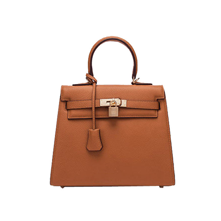 2025 new platinum bag lychee pattern first layer cowhide trendy Kelly single shoulder oblique span portable bag women