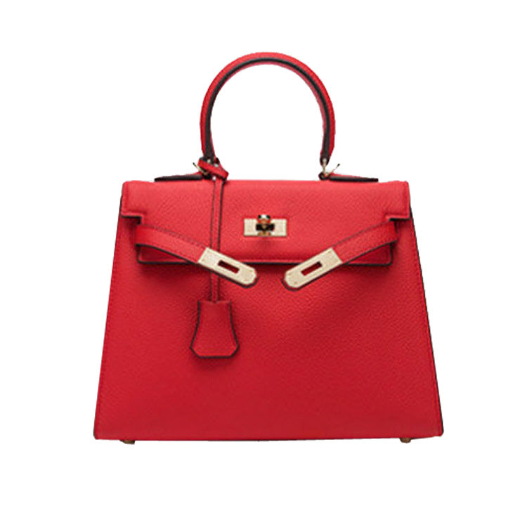 2025 new platinum bag lychee pattern first layer cowhide trendy Kelly single shoulder oblique span portable bag women
