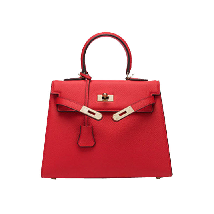 2025 new platinum bag lychee pattern first layer cowhide trendy Kelly single shoulder oblique span portable bag women