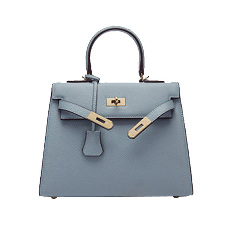 2025 new platinum bag lychee pattern first layer cowhide trendy Kelly single shoulder oblique span portable bag women
