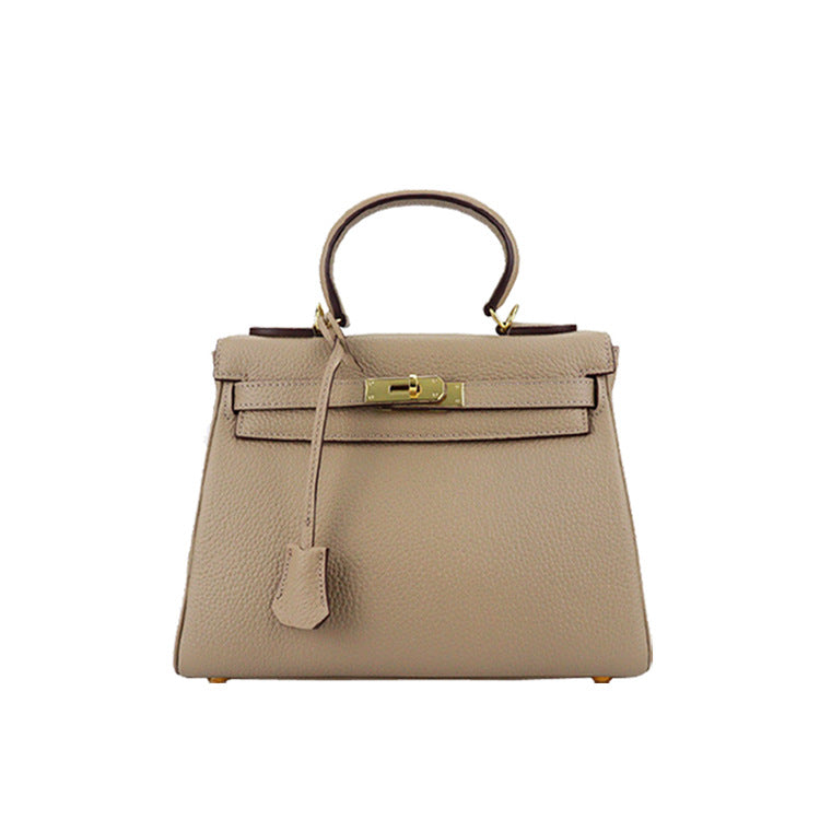 2025 new platinum bag lychee pattern first layer cowhide trendy Kelly single shoulder oblique span portable bag women