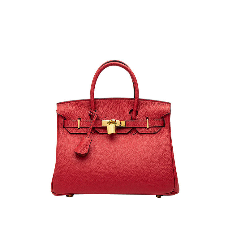 2025 H home platinum bag lychee pattern leather bag women's new first-layer cowhide fashion portable New Year's wedding bag