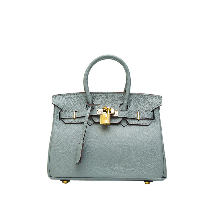 2025 H home platinum bag lychee pattern leather bag women's new first-layer cowhide fashion portable New Year's wedding bag