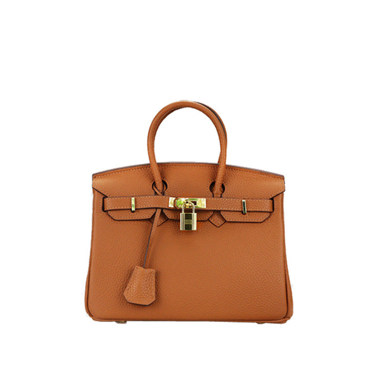 2025 H home platinum bag lychee pattern leather bag women's new first-layer cowhide fashion portable New Year's wedding bag