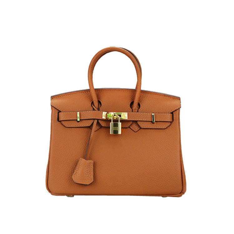 2025 H home platinum bag lychee pattern leather bag women's new first-layer cowhide fashion portable New Year's wedding bag