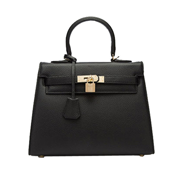 2025 new platinum bag lychee pattern first layer cowhide trendy Kelly single shoulder oblique span portable bag women