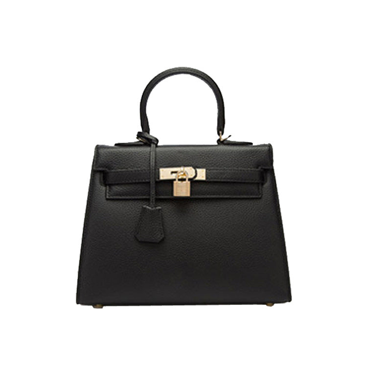 2025 new platinum bag lychee pattern first layer cowhide trendy Kelly single shoulder oblique span portable bag women
