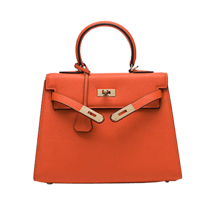 2025 new platinum bag lychee pattern first layer cowhide trendy Kelly single shoulder oblique span portable bag women