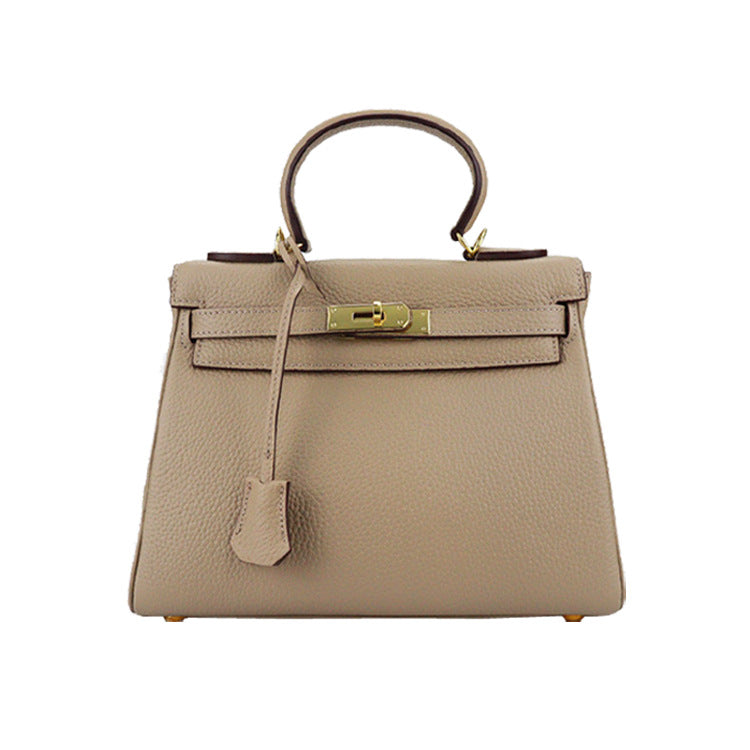 2025 new platinum bag lychee pattern first layer cowhide trendy Kelly single shoulder oblique span portable bag women