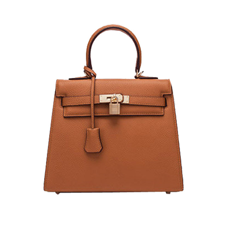 2025 new platinum bag lychee pattern first layer cowhide trendy Kelly single shoulder oblique span portable bag women