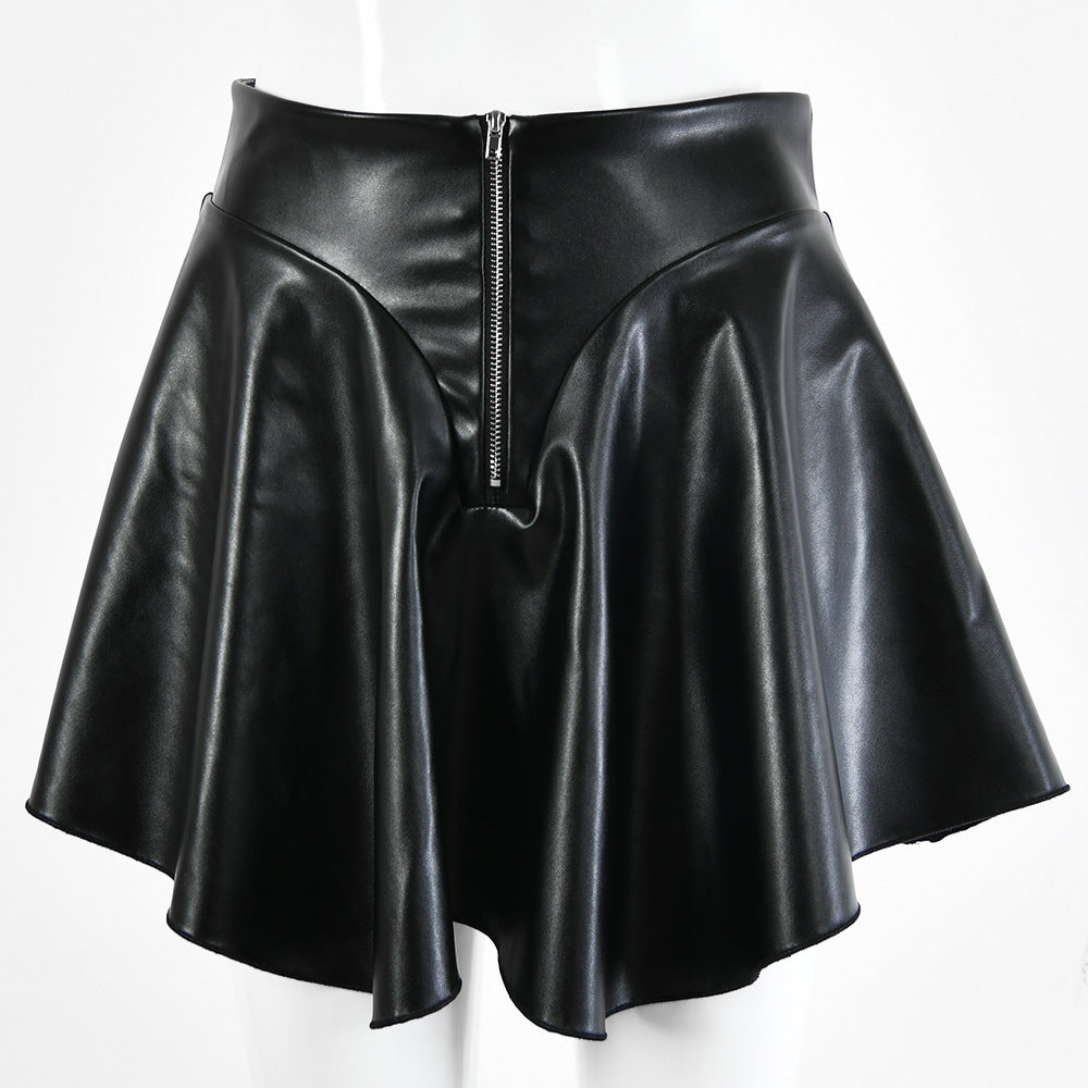 2025 style PU short skirt women's speed sales popular women's clothing sexy high waist zipper temperament thin ruffle edge skirt