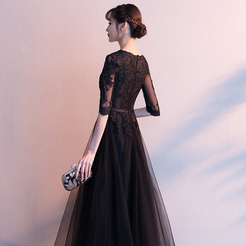 Temperament evening dress women's 2025 spring and summer new banquet elegant long black socialite annual meeting thin dress dress