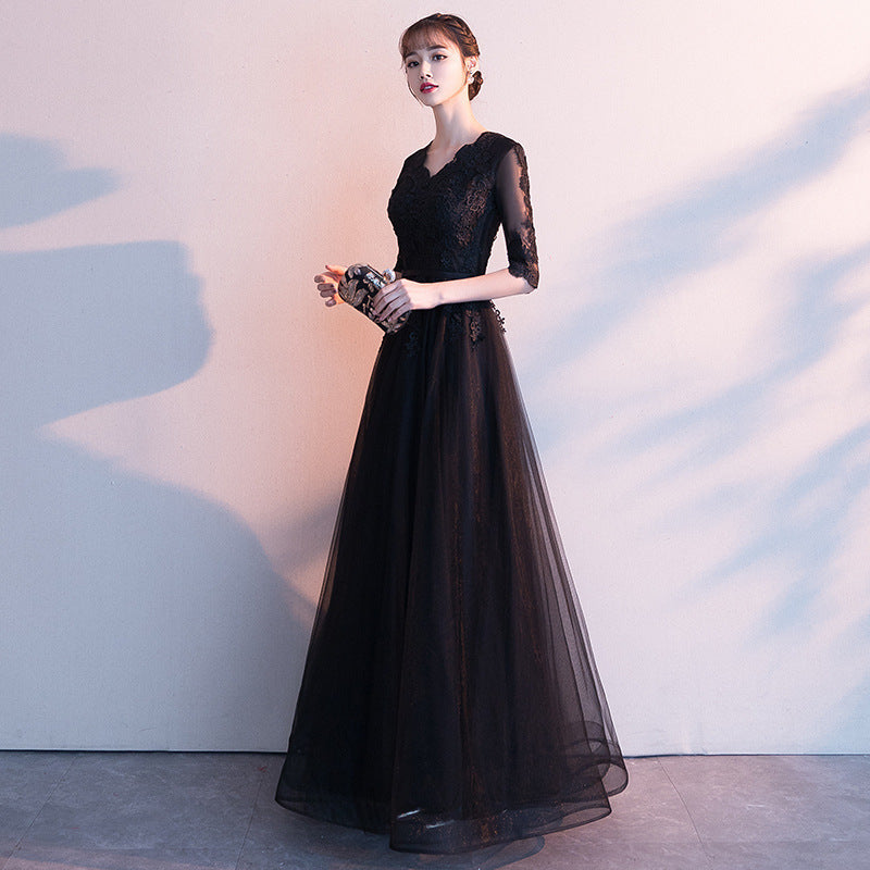 Temperament evening dress women's 2025 spring and summer new banquet elegant long black socialite annual meeting thin dress dress