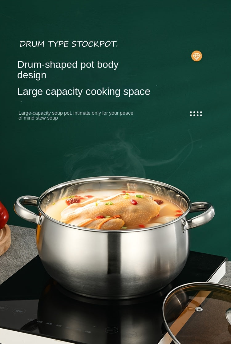 Stainless Steel Saucepan with Brushed Finish | Induction Compatible & Versatile Heat Source | Hollow Anti-Scald Handle | Explosion-Proof Glass Lid | Mirror Polished Interior | Thickened Bottom