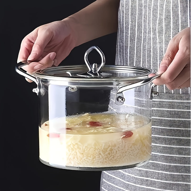 2.5L/3.5L Large Capacity Glass Stockpot with Lid, Heat Resistant Clear Cooking Pot for Gas Stove, No Power Required, Kitchen Cookware