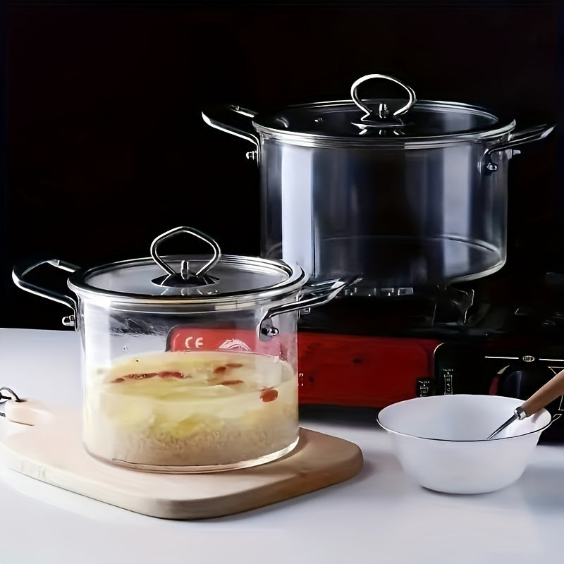 2.5L/3.5L Large Capacity Glass Stockpot with Lid, Heat Resistant Clear Cooking Pot for Gas Stove, No Power Required, Kitchen Cookware