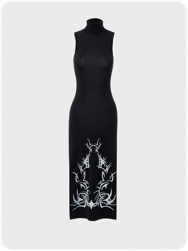 Punk Black Split Tribal Dress Midi Dress