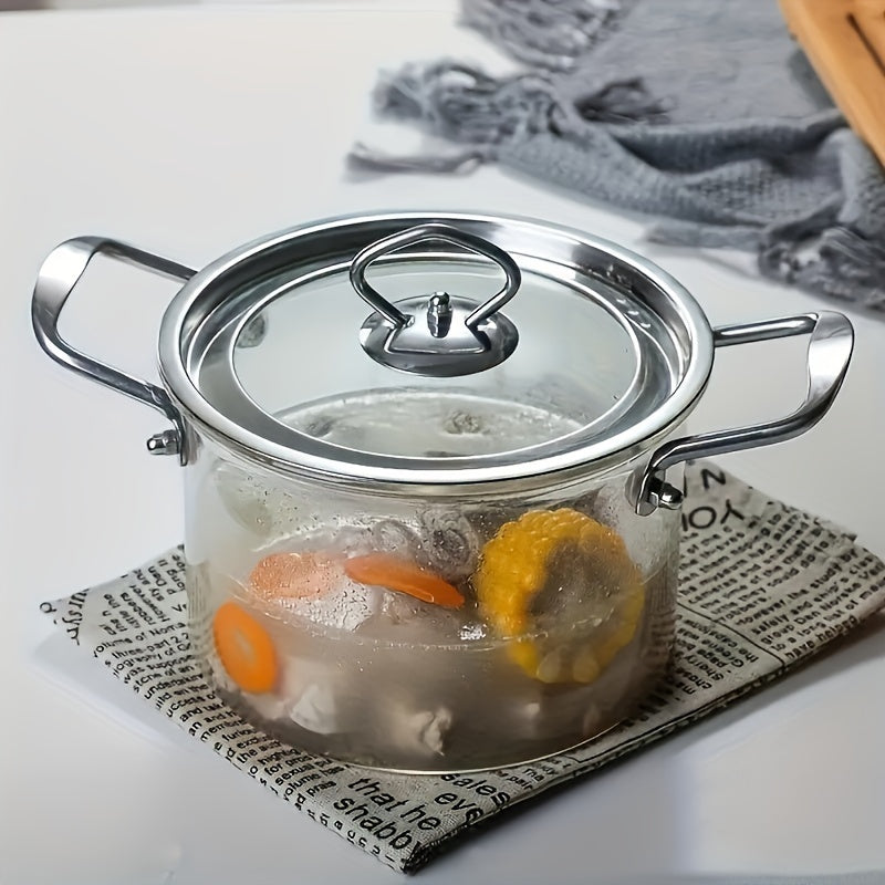 2.5L/3.5L Large Capacity Glass Stockpot with Lid, Heat Resistant Clear Cooking Pot for Gas Stove, No Power Required, Kitchen Cookware