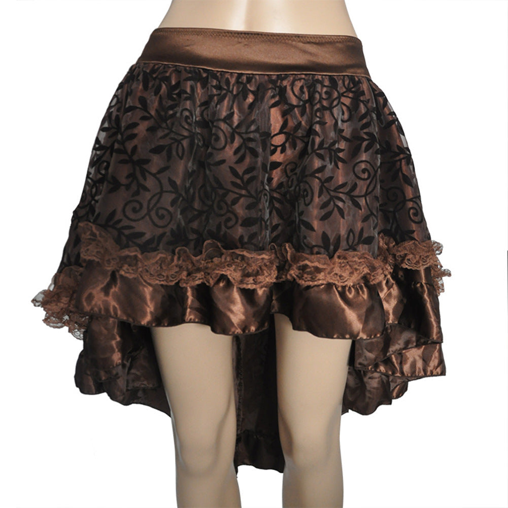maoxiangshop group halloween costumes Corset Skirt Elastic Waist Zipper Solid Color Flocking Irregular Skirt