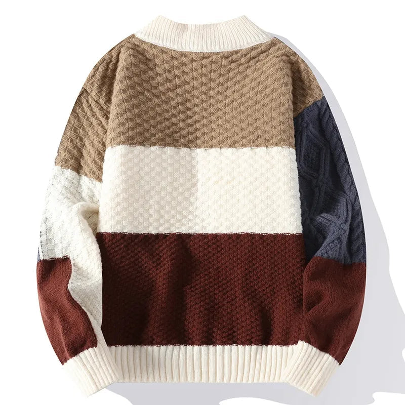maoxiangshop New Autumn Winter Sweater Men Fashion Patchwork Knitted Pullovers Mens O Neck Casual Sweaters Streetwear Knitting Pullover Man