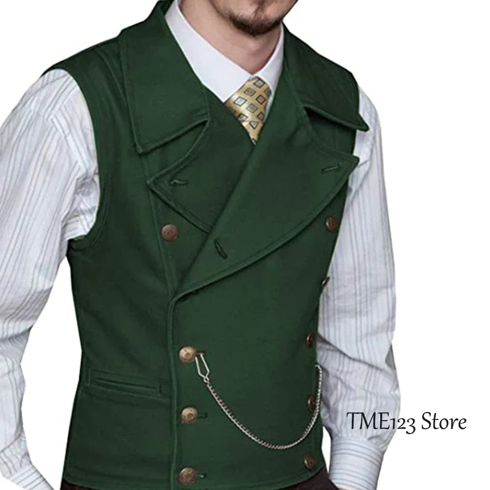 maoxiangshop Men's Woolen Suit Vest Retro Slim Fit Double Breasted Vests Victorian Style Best Man Wedding Clothing Chaleco Hombre
