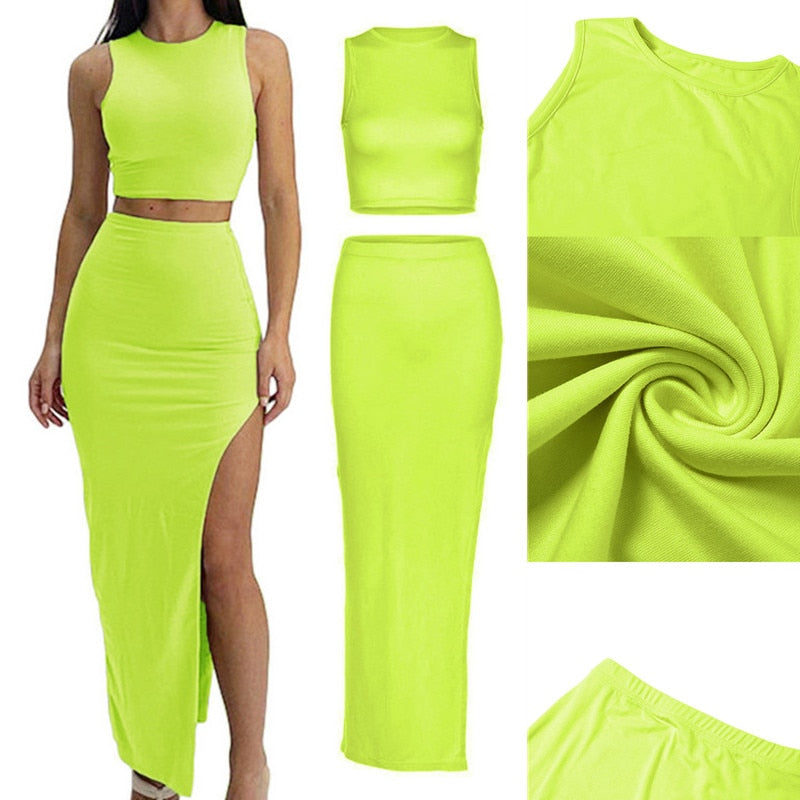 maoxiangshopTwo Piece Skirt Set Women's Suit y2k Clothes Summer Sexy Outfit Cropped Top and Split Skirt Chic Elegant Female Clothing