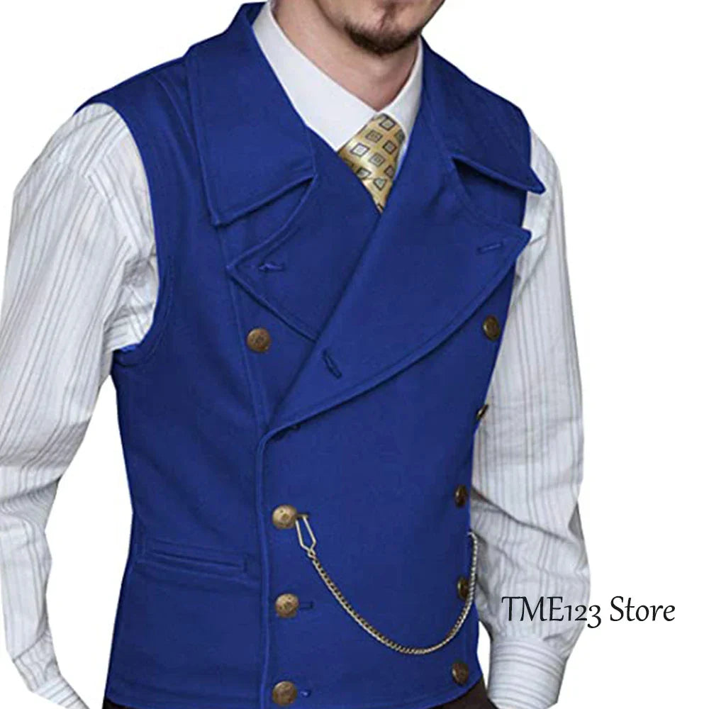 maoxiangshop Men's Woolen Suit Vest Retro Slim Fit Double Breasted Vests Victorian Style Best Man Wedding Clothing Chaleco Hombre