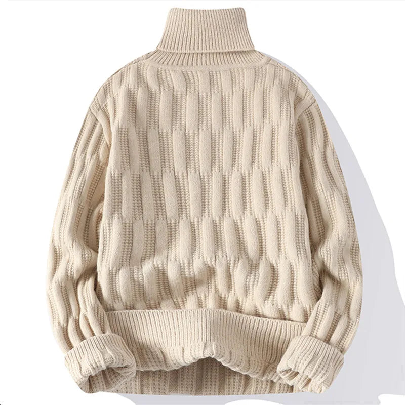 maoxiangshop Autumn Winter Men's Turtleneck Sweaters Fashion Jacquard Knitted Pullovers Men Casual Knitting Solid Color Turtleneck Sweater