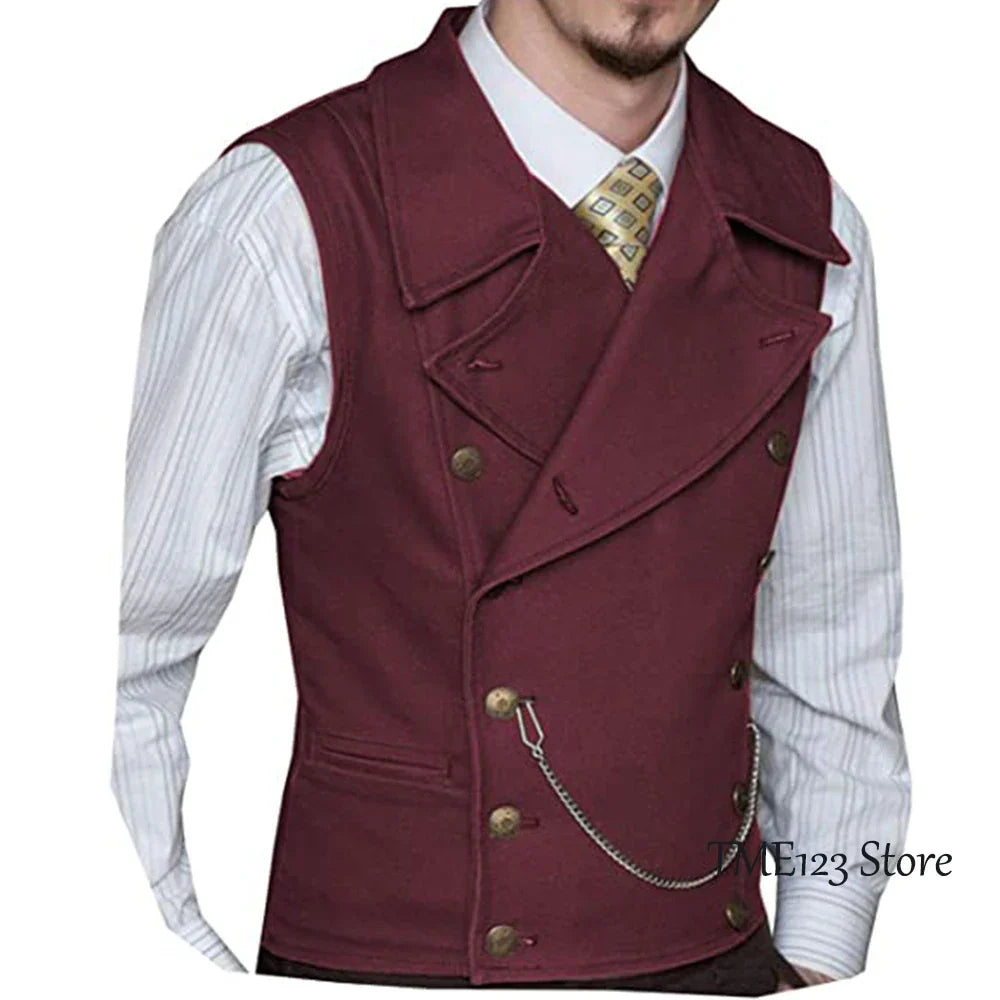 maoxiangshop Men's Woolen Suit Vest Retro Slim Fit Double Breasted Vests Victorian Style Best Man Wedding Clothing Chaleco Hombre